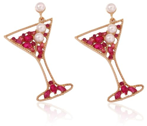 Lillet Ohrringe,Weinglas Ohrringe für Damen,Obst/Champagner Weinglas Tropfen Pfosten Ohrringe,Festliche Party Schmuck, Elegante Alltagsaccessoire,Happy New Year