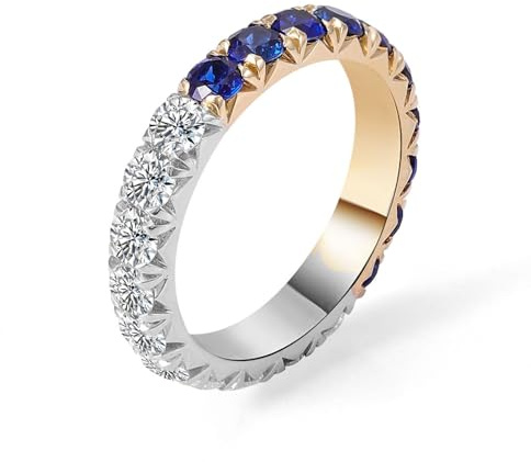Epinki Weißgold 14K Hochzeitsring, Blau Labor Erstellt Saphir Trauringe Zweifarbig Ewigkeit, 14 Karat 585 Rosegold Partnerringe mit Moissanite Echtschmuck ohne Nickel, Gr.49 (15.6)