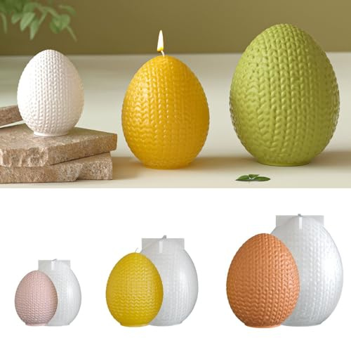 3 Stück Silikonform Ostern Eier, 3D Silikonformen Gießformen Ostern Gießformen Silikon Ostereier Gips zum Gießen Silikonform Ostereier Kerzenformen Gießform Frühling für Osterdeko (A)