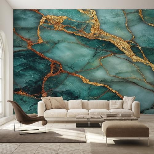 Générique Papier Peint Panoramique Marbre Vert, Papier Peint Abstrait Moderne Fond pour Chambre Wallpaper, Fresque Murale pour Salon Salle Deco Murale, 450x315cm D&O129