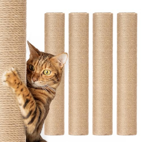 4 pièces de tiges de rechange pour arbres à chat, tige de remplacement en corde de sisal naturelle pour arbre à chat, recharge pour griffoir pour chaton, pour la rénovation de la tour à chats d