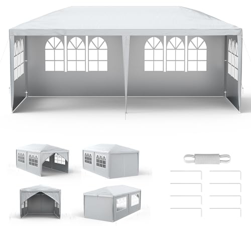 Aufun Pavillon Partyzelt 3x6 m Festzelt Bierzelt Gartenzelt Grau | Outdoor Gartenpavillon UV Schutz mit 6 abnehmbaren Seitenwänden & Dach Winterfest Camping Zelt