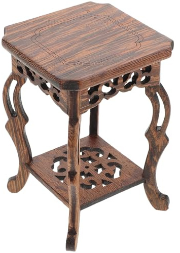 Hemobllo Oriental Chicken Wing Wood Bonsai Pedestal with Jade Stone Base, Indoor Outdoor Wooden Plant Stand for Balcony, Teapot Holder, Miniature Display Stool