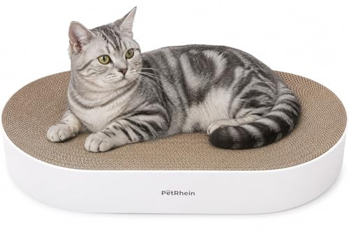 PetRhein Zen Paw Kratzbrett und Katzenbett 63x35cm – Ergonomische Kratzpappe aus Wellpappe, wasserfeste Basis, schadstofffrei und langlebig, XL Kratzmöbel (Natur)