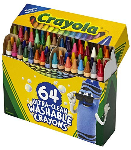 CRAYOLA Ultra Clean Washable Crayons, Built in Sharpener, 64 Count, Kids at Home Activities