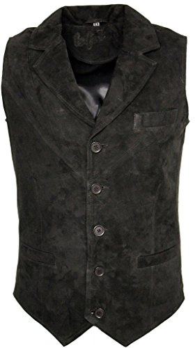 Men’s Smooth Goat Suede Classic Smart Black Leather Waistcoat