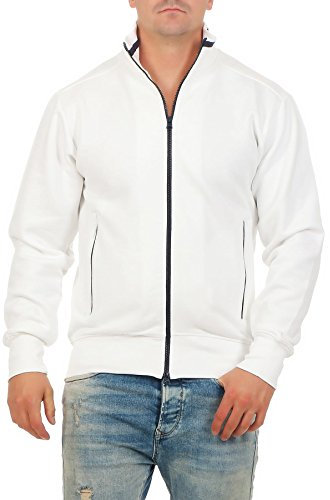 Happy Clothing Herren Sweatjacke Weiß Größe L - Moderne Trainingsjacke ohne Kapuze mit Stehkragen, Regular Fit, weiches Innenfutter, für Arbeit Freizeit Alltag Sport, Sportjacke, Übergrößen, Maler