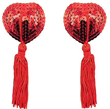 Sexy Breast Pasties Bra Self Adhesive Silicone Nipple Cover Stickers Reusable Bra Sequins Heart with Tassel for Couples Role Play Costume Game Party Accessory