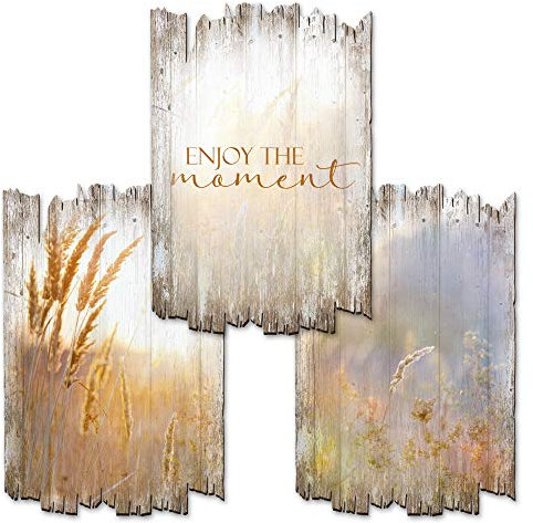 Kreative Feder Shabby Chic Landhausstil Wandbilder Holz | Deko-Schilder aus Holz im 3er Set | Wanddeko für Ihr Zuhause | in 30x20cm (Wiese)