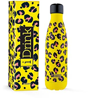 IDRINK® - Bouteille thermique révolutionnaire, bouteille en acier inoxydable à 2 parois PRIX DE FIN DE SÉRIE, 500 ML LEOPARD YELLOW