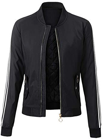 Lazzboy Store Bomberjacke Frauen Bikerjacke Fliegerjacke Damen Leichte Jacke Motorradjacke College Mit Reißverschluss Outwear Sweatshirt Button Slim Zipper Warmer Samtmantel (Schwarz，M)