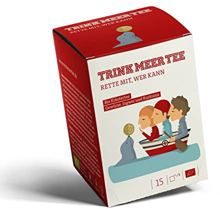 Trink Meer Tee RETTE MIT, WER KANN - Bio-Kräutertee | hocharomatisch | Bio Tee mit Ingwer, Kurkuma und Gewürzen | 50 Cent Spende an DGzRS | Biotee in handgenähten Teebeuteln I 15 x 3,5g = 52,5g