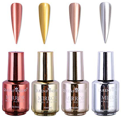 Mllkcao Nail Polish Plating Metallic Nail Polish Set Magic Semi-Mirror Effect Nail Lacquer 4 Pcs 8ml