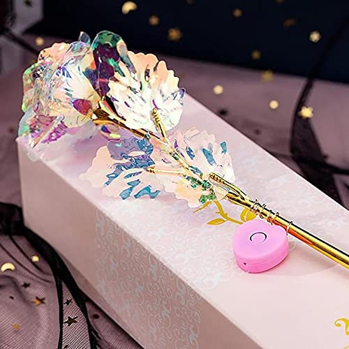 Regalo di Fiore Rosa per San Valentino Fiori Artificiali con luci Colorate Fiori Finti LED Rosa San Valentino Bouquet Gold Foil Gold Fily Anniversary Festival Decorativo Rosa Regali per Le Sue Donne