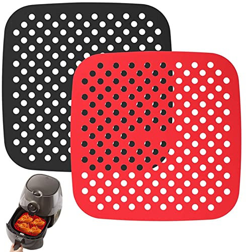 2 Tappetini per Friggitrice ad Aria, Quadrati Tappetini in Silicone per Friggitrice ad Aria Riutilizzabile Antiaderente Tappetino(21.5cm)
