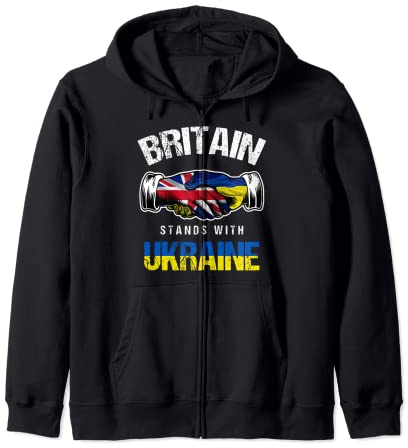 Britain Stands With Ukraine UK Ukrainian Flag Zip Hoodie