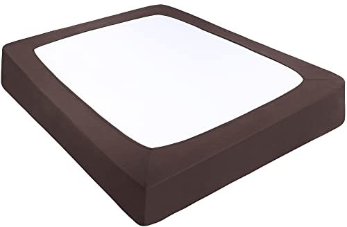 PiccoCasa Housse de matelas à sommier tapissier en tissu extensible à enrouler sur les 4 côtés sans plis pour la maison, housse de matelas élastique pour matelas jusqu'à 35,6 cm Marron King
