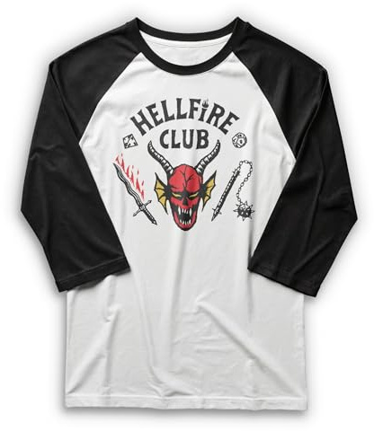 Men's Stranger Things Hellfire Club Costume Baseball Tee - White/Black - Large