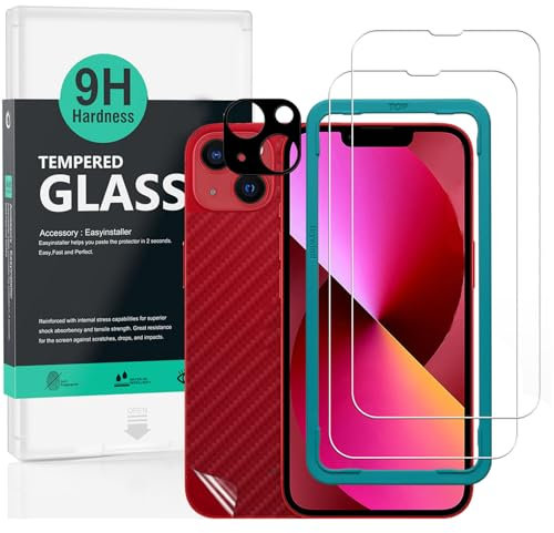 Ibywind Screen Protector (2 Pack) For iPhone 14 Plus,9H Hardness Tempered Glass,With 1Pc Metal Camera Lens Protector,1Pc Back Protector,Easy to Install