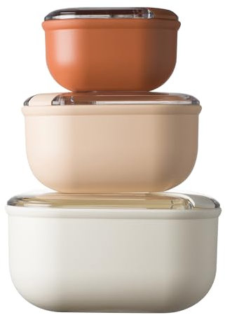 OMADA Design - Set di 3 Contenitori ermetici per alimenti quadrati da 0,4-1 - 2 L, porta pranzo con coperchio trasparente - Made in Italy - Linea Pull Box