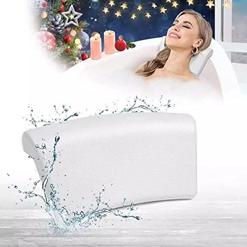 Lonkenn Badewannenkissen, Ergonomisches Badekissen, PU-Badekissen mit Saugnäpfen, Wasserdichte Badewannen Kissen, Rutschfestes Deluxe Bath Pillow, Antibakteriell, Bad Zubehör, für Badewanne, Spa -Weiß