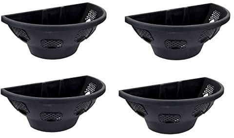 Quickdraw 4 x Hanging Wall Baskets Flower Planters Floral Bloom Wall Mounting Mountable Half Barrel Basket Black Planter