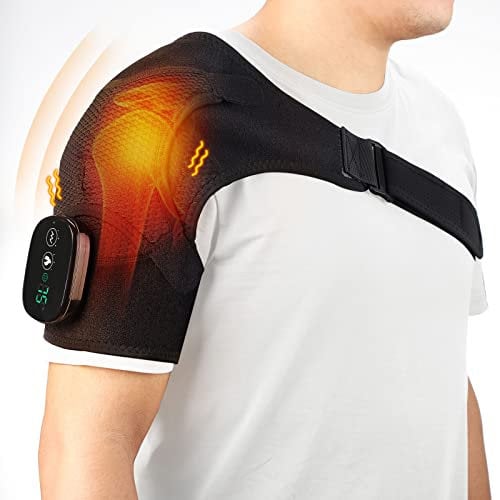 Soporte de Hombro Calentado con Vibración, Correa de Hombro Eléctrica Ajustable y Soporte para el Brazo, Soporte de Hombro para Hombres y Mujeres, Hombro Izquierdo/derecho, Negro