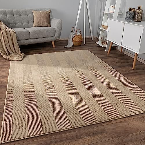 Paco Home Teppich Wohnzimmer Schlafzimmer Kurzflor rutschfest Skandinavisches Boho Design Einfarbig Geometrisch 3D Effekt Modern, Grösse:200x280 cm, Farbe:Beige
