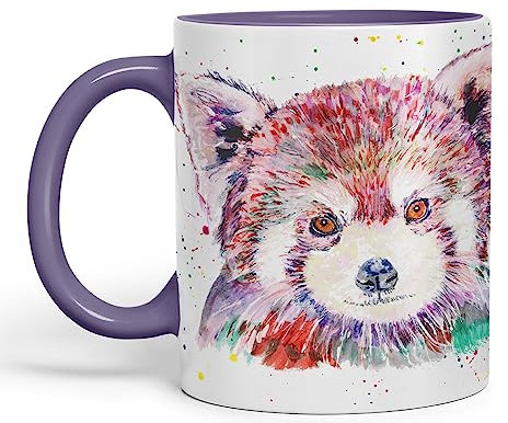 Vixar Red Panda Animals Watercolour Art Coloured creamic 330 ml Mug Cup Gift Birthday Work Office Tea Coffee (Purple)
