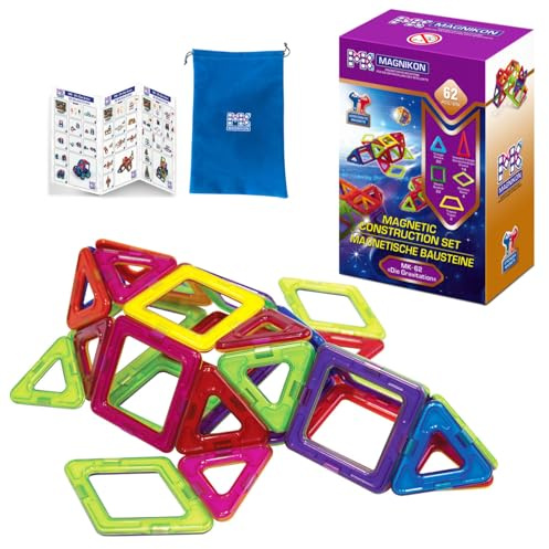 MAGNIKON Magnetbausteine Gravitation, 62 Teile, Magnetische Bausteine | Magnetsteine, Bausteine ab 3 Jahre, Magnete für Kinder, Baukasten, Konstruktionsspielzeug, Magnet Spiel, Motorikspielzeug