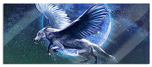 Pixxprint Glasbild Panorama, Wandbild aus Echtglas, Wolf mit Flügeln, 100x40 cm, inkl. Aufhängung und Abstandshalter