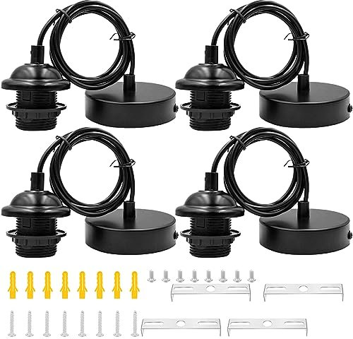 Nizirioo 4 Stück Lampenaufhängung E27, lampenfassung E27 mit 100CM kabel, Pendelleuchte mit E27 Fassung, lampenfassung mit kabel für Deckenlampe, Hängelampe, Wohnzimmer, Restaurant Schwarz