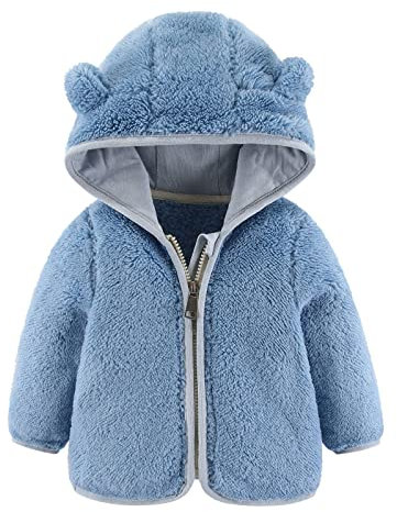 L9WEI Cappottino Neonato Ragazzi Giacca Orecchie d'orso Capispalla con Cappuccio Cerniera Cappotto Invernale in Pile Caldo Vestiti 3 Anni Maschio (Blue, 0-6 Months)
