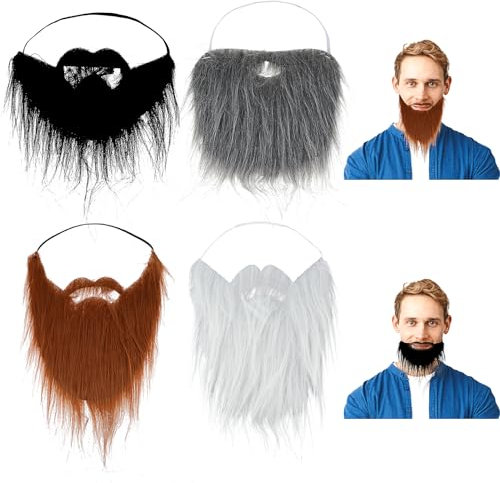 Ouligay 4 Stück Fake Bart Kostüm Schnurrbart Künstlicher Gefälschte Bärte Fake Mustache Falscher Bart Beard für Halloween Weihnachten Party Cosplay Zubehör Erwachsene