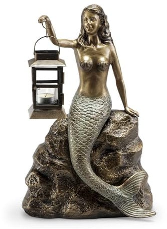 SPI Home 35263 Gartenstatue / Laterne mit Meerjungfrau-Motiv, goldfarben, Bronze, 44,9 x 30,5 cm, Aluminium