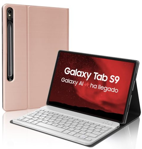 FOGARI Teclado para Samsung Galaxy Tab S9 2023/S8 2022/S7 2020 11'' - Funda Desmontable Bluetooth Teclado Español Ñ para Samsung Galaxy Tab S9/S8/S7 (SM-X710/X716B/X718U/T870/T875/X700/SM-X706), Rosa
