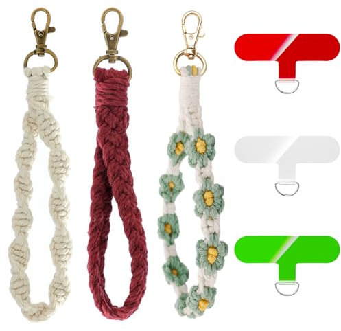 3 Ensembles Bohème Longes De Téléphone avec Onglets d'Attache, CNYMANY Macramé Téléphone Dragonnes, Bracelet Bracelet Porte-Clés, Chaîne Téléphonique Anti-Perte.