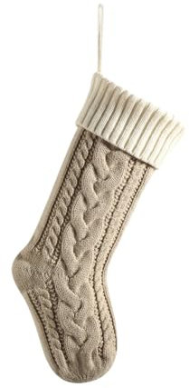 Hixingo Weihnachtsstrumpf Personalisiert, 46cm Große Klassische Gestrickt Einfarbig Passend Nikolausstrumpf, Weihnachtssocken zum Aufhängen und Befüllen Kamin Weihnachtsbaum Deko (Weißes Kamel)