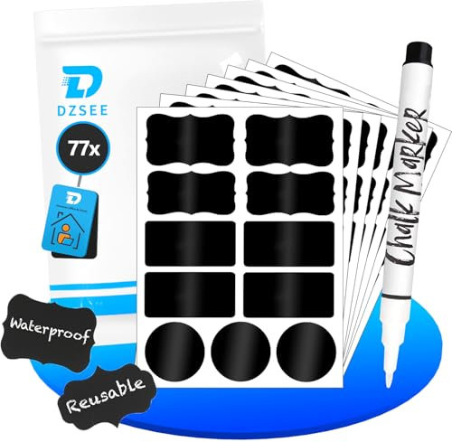 DZSEE Étiquette Bocaux 77pcs, Réutilisable Étiquette Ardoise, Imperméable Étiquettes pour Bocaux, Etiquettes Autocollantes Bocaux | Bouteilles, Tasses, Paniers, Pots à Épices. Patent 008542377-0002