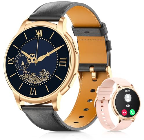 TIFOZEN Montre Connectée Femme avec Appels/Notification, 1,52 HD IP68 Smartwatch, 110+ Modes Sportifs, Fréquence Cardiaque/SpO2/Sommeil Moniteur, Suivi Calories/Pas pour Android iOS Or Noir