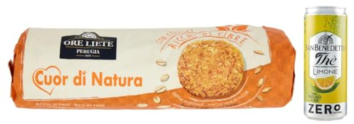 12er-Pack Ore Liete Cuor di Natura Biscotti con Cereali,Kekse mit Getreide,mit Vollkornmehl und ohne Zuckerzusatz,250g + 1er-Pack Kostenlos San Benedetto Eistee mit Zitrone Ohne Zucker 330ml Dose