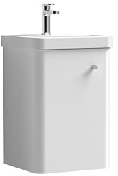 Balterley Vanity Unit with Basin Wall Hung, Single Door Soft Close with Rectangular Sink and Handle, Bathroom Vanity Units with Basin, Bathroom Sink Storage Cabinet - 405 x 355 x 589mm (White)