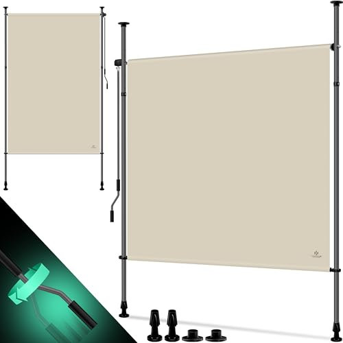 KESSER® Klemmmarkise Senkrechtmarkise 120x310cm Ausziehbar & Blickdicht Vertikalmarkise mit Handkurbel ohne Bohren Balkon-Sichtschutz & Windschutz für Garten & Terrasse Wasserfest Beige