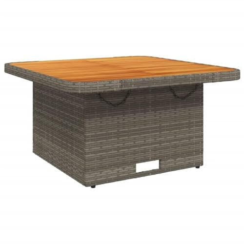 vidaXL Gartentisch, Outdoor Tisch mit Verstellbarer Tischplatte, Couchtisch mit Stahlrahmen, Esstisch Gartenmöbel, Grau Poly Rattan Akazienholz