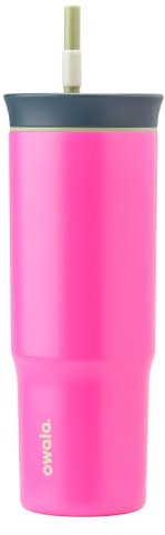 Owala Stainless Steel Triple Layer Insulated Travel Tumbler with Spill Resistant Lid and Straw, BPA Free, 24 oz, Brown/Pink (Watermelon Breeze)