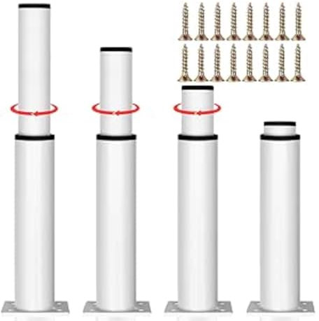 Set of 4 Furniture Feet, Height Adjustable, Furniture Legs, Metal, White, Furniture Feet, Adjustable, DIY Feet for Furniture 250-420 mm, Bed Feet for Sofa, Bedside Table, Cupboard, Can be Used for