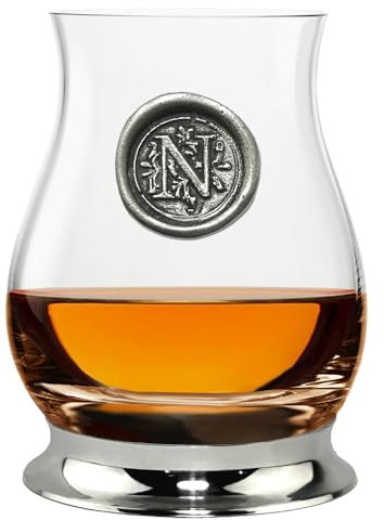 English Pewter Company Glencairn Personalised Whisky Mixer Glass with Monogram Initial - Unique Gifts for Men - with Your Choice of Initial 350ml [WGP114] (N)