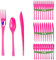 Set 30 couverts fuchsia en plastique dur - Fabriquée en France - Ménagère rose de 10 fourchettes, 10 couteaux, 10 cuillères - Réutilisables et recyclables - Passe au lave vaisselle - Table'Colors