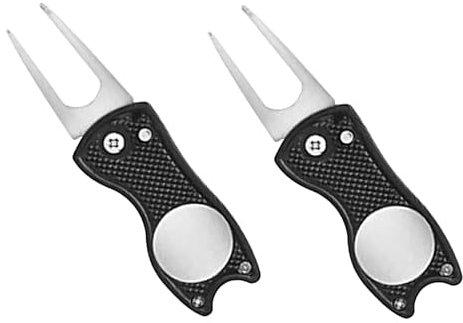 Golf Divot Repair Tool with Ball Marker Pitch Mark Switchblade Golf Accessories 2 PACK