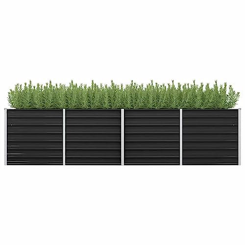 Myheimly Hochbeet Pflanzkübel Pflanzbeet Gemüsebeet Gartenbeet Frühbeet Blumenkasten Pflanzkasten Garten Verzinkter Stahl Anthrazit 320 x 80 x 77 cm